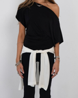 black Draped short sleeve top
Unlined
going out top
