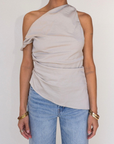 beige Woven tank top
Fixed straps
Twist strap
Ruched side
Asymmetric hem
Unlined
off the shoulder tank top
going out top
linen top