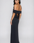 black Off the shoulder maxi dress
Open droop back
Lined
Black wedding guest dress
black formal wedding guest dress