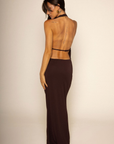 Halter maxi dress
Deep cowl neck
Open back
Adjustable back strap
Lined
brown halter maxi dress