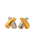 Two toned crossover "X" shaped earrings. Tarnish free. Stainless steel. Lightweight.