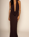 Halter maxi dress
Deep cowl neck
Open back
Adjustable back strap
Lined
brown halter maxi dress