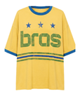 Game on. Keep your eye on the ball in this OS Ringer Tee designed in colors inspired by the Team Brasil jersey. Featuring an athletic influence with rib contrast along the neckline and arms.
Oversized fit and length, accented with dropped shoulders
Available in just one size
Length: 27.5"
Cotton
yellow brazil brasil world cup jersey tee