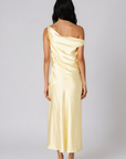 yellow Satin maxi dress
Asymmetrical off-shoulder neckline
Ruched bodice
High side slit
Lined
wedding guest dress
bridesmaid dress