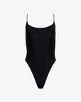black One piece swimsuit
Scoop neck
Open back
High cut