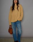 Fuzzy boucle knit sweater. Crewneck. Unlined. tan sweater. everyday sweater. fall sweater. winter sweater. carmel sweater