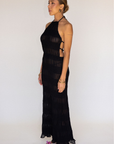 black Smocked halter maxi dress
High neckline
Adjustable neck tie
Adjustable back string
black sheer maxi dress
resort maxi dress
vacation maxi dress