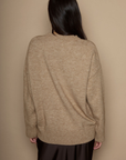 Heather crochet knit sweater. Crewneck. Long sleeves. Banded hems. Unlined. brown sweater. oversized sweater. cute fall sweater. cute winter sweater.