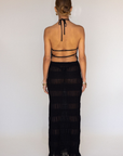 black Smocked halter maxi dress
High neckline
Adjustable neck tie
Adjustable back string
black sheer maxi dress
resort maxi dress
vacation maxi dress