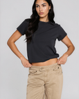 Crewneck t-shirt top
Short sleeve
Unlined
black short sleeve top
