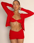 red smocked bralette
red smocked mini shorts
red mini short set
festival outfit
fourth of july outfit