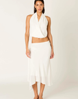 white Soft and flowy with a midi skirt
Asymmetrical hem
Mid-rise waist
Side ruffle accent with a subtle wrap effect
Side zipper closure
Polyester
bridal skirt