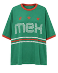 Game on. Keep your eye on the ball in this OS Ringer Tee designed in colors inspired by the Team Mexico jersey.
Featuring an athletic influence with rib contrast along the neckline and arms.
Oversized fit and length, accented with dropped shoulders
Available in just one size
Length: 27.5"
Cotton
green mexico world cup jersey tee