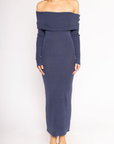 blue Knit off the shoulder maxi dress
Long Sleeve
Unlined
winter wedding guest dress
