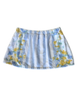 blue and yellow Striped and floral printed towel skirt
Elastic waistband
Unlined
Up-cycled
Each towel is up-cycled - there may be imperfections