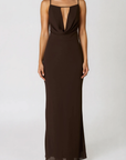 Cowl neck maxi dress
Adjustable spaghetti straps
Side zipper closure
Adjustable back tie
Open back
Lined
brown maxi wedding guest dress
