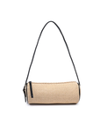 Cylindrical woven straw shoulder bag
Zipper closure
Slim strap
Lined
Vegan Leather
beige woven barrel bag