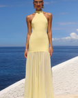 Halter neck maxi dress
Side zipper closure
Soft mesh skirt
Partially lined/Sheer
Polyester/Elastane
Butter yellow maxi dress
yellow wedding guest dress
sheer skirt maxi dress
summer maxi dress
