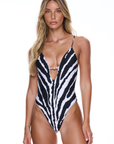 Zebra printed one-piece bikini
Adjustable back tie
Crafted from soft, stretchy premium Italian fabric
