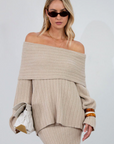 Fuzzy crochet knit oversized sweater. Folded neckline. Long sleeves. Unlined. fall set. fall outfit. cute warm clothes