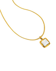 18K gold non-tarnish square shell necklace
18k gold plating stainless steel
Pendant Size: 0.4 x 0.4
Chain Length: 15.5"
Extension Length: 2"
Lead and Nickel Free
Hypoallergenic
Water Resistant