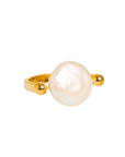 Gold ring with a large pearl
18K Gold Non-Tarnish Baroque Pearl Ring
18K Gold Plating
Stainless Steel
Faux Pearl
Size 7 Measurement: 0.682 Diameter/2.14 Circumference
Lead-free
Nickel-safe
Hypoallergenic
Water Resistant