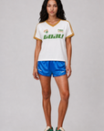 Modeled after a classic sports uniform
Raglan-sleeve jersey tee is fashioned from breathable cotton.
V-neck
Short raglan sleeves
Cotton
