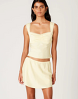 yellow satin tank top
Sweetheart neckline with ruched bust
Wide fixed shoulder straps with lace trim
Adjustable tie-back detail
Fitted silhouette
Unlined
summer tank top
spring tank top