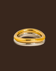 18K gold non-tarnish double two tone ring
18K gold plating stainless steel silver plating
Size 7 measurement: 0.682 Diameter/2.14 Circumference
Lead and Nickel Free
Hypoallergenic
Water Resistant
gold and silver stacked double ring
