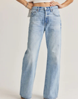 High rise straight, full-length leg jean
Crafted from rigid denim, this style will naturally soften and relax with wear
Size 26 measurements:
Rise: 11.5" / Leg Opening: 22" / Inseam: 33"
Cotton
blue denim jeans