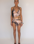 tie dye Knit mesh dress
Adjustable halter tie neck
Peek a boo midrif
Ring detail
Side slit
Fully lined
summer going out dress