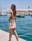 Printed woven crop top. Adjustable straps. Adjustable drawstring hem. Fully lined. Funky graphic crop tank top. Lobster tank top. European summer top. european summer outfit. summer outfit. cute summer set.
