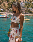 Printed woven skirt. Front slit. Back hook and eye and zipper closures. Fully lined. Funky graphic skirt. Skirt with lobsters on it. European summer outfit. cute summer set. Skirt with shells