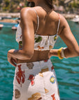 Printed woven crop top. Adjustable straps. Adjustable drawstring hem. Fully lined. Funky graphic crop tank top. Lobster tank top. European summer top. european summer outfit. summer outfit. cute summer set.