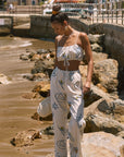 Printed woven wide leg pants. Elastic waistband with drawstring closure. Side pockets. Fully lined. lemon pant. grape and wine pant. summer throw on pant. cute graphic linen pant. european summer pant. summer pant. vacation outfit. cute summer set.