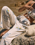 Printed woven wide leg pants. Elastic waistband with drawstring closure. Side pockets. Fully lined. lemon pant. grape and wine pant. summer throw on pant. cute graphic linen pant. european summer pant. summer pant. vacation outfit. cute summer set.