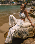 Printed woven wide leg pants. Elastic waistband with drawstring closure. Side pockets. Fully lined. lemon pant. grape and wine pant. summer throw on pant. cute graphic linen pant. european summer pant. summer pant. vacation outfit. cute summer set.
