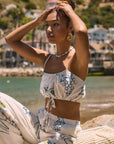Printed woven cropped tank top. Adjustable straps. Drawstring hem. Elastic back. Fully lined. lemon top. lemon shirt. summer crop tank top. cute graphic tank top. european summer top. summer top. vacation outfit. cute summer set.