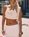 Crochet lace crop top. Adjustable drawstring straps. Fully lined. open back crop top. white cropped tank top. mexico outfit. vacation outfit. going out top. european summer top. european summer outfit. vacation outfit