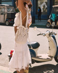 Woven and lace midi skirt. Elastic waist. Unlined. white midi skirt. lace skirt. european summer skirt. european summer outfit. beach cover up. beach skirt cover up. summer skirt. summer outfit. vacation outfit