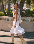Woven and lace midi skirt. Elastic waist. Unlined. white midi skirt. lace skirt. european summer skirt. european summer outfit. beach cover up. beach skirt cover up. summer skirt. summer outfit. vacation outfit