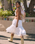 Woven and lace midi skirt. Elastic waist. Unlined. white midi skirt. lace skirt. european summer skirt. european summer outfit. beach cover up. beach skirt cover up. summer skirt. summer outfit. vacation outfit