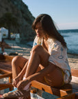 Printed woven shirt. Collar neckline. Short sleeves. Front button down closures. Front pocket. Unlined. shirt with wine on it. shirt with lemon. shirt with grapes. beach cover up. beack top cover up. summer top. vacation top. vacation outfit. european summer top. european summer outfit. european summer outfit inspo