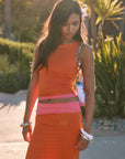 Reversible knit tank. Fixed straps. Raw edge hem. Fully lined. Orange tank top. Pink tank top. summer outfit. summer going out set. summer going out top. beach vacation outfit. fancy dinner outfit. european summer outfit. european summer top. european summer outfit inspo. vacation outfit