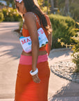 Reversible knit tank. Fixed straps. Raw edge hem. Fully lined. Orange tank top. Pink tank top. summer outfit. summer going out set. summer going out top. beach vacation outfit. fancy dinner outfit. european summer outfit. european summer top. european summer outfit inspo. vacation outfit