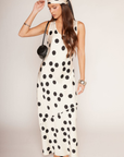 Satin polka dot maxi dress
Scoop neckine
Strapless
Side zipper closure
Unlined
white and black polka dot maxi dress