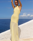 Halter neck maxi dress
Side zipper closure
Soft mesh skirt
Partially lined/Sheer
Polyester/Elastane
Butter yellow maxi dress
yellow wedding guest dress
sheer skirt maxi dress
summer maxi dress