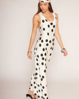 Satin polka dot maxi dress
Scoop neckine
Strapless
Side zipper closure
Unlined
white and black polka dot maxi dress