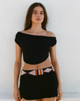 Multi-functional top - can be worn off the shoulder or as a halter
Soft, draped silhouette
Partially lined
Lightweight tissue modal
black off the shoulder top