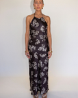 brown Floral printed satin maxi dress
Adjustable halter neckline with tie closure
Adjustable back strap
Side hook and eye and zipper closures
Fully lined
wedding guest dress